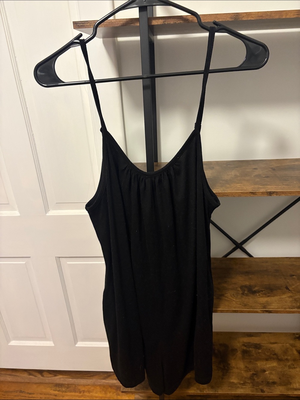 Black Spaghetti Strap Romper With Pockets - Women